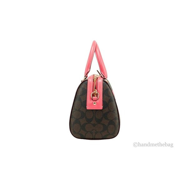 NEW Coach Rowan Medium Satchel Brown & Watermelon Signature Crossbody Handbag - Picture 5 of 7